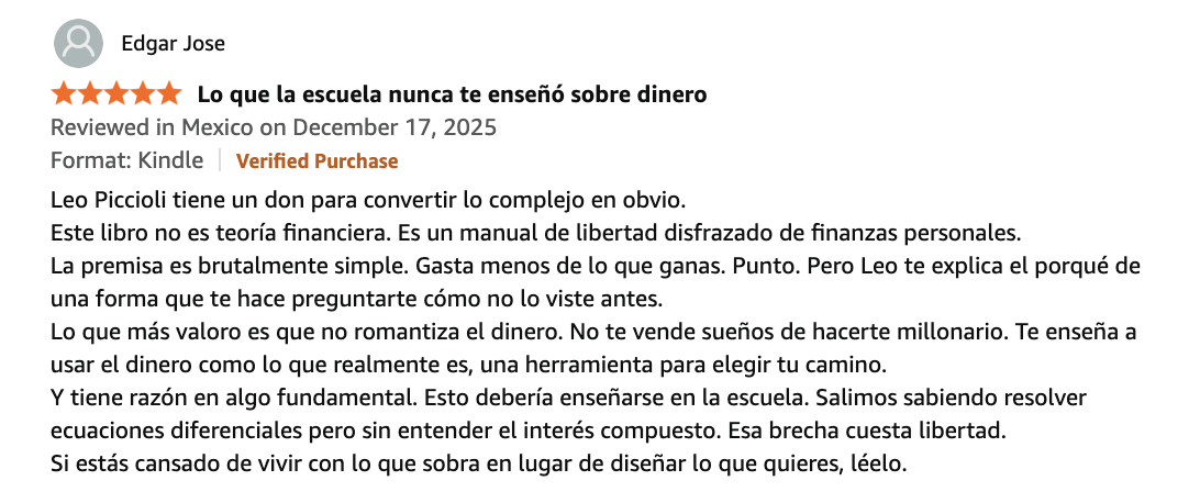 Reseña de Amazon de Edgar Jose sobre el libro de finanzas personales