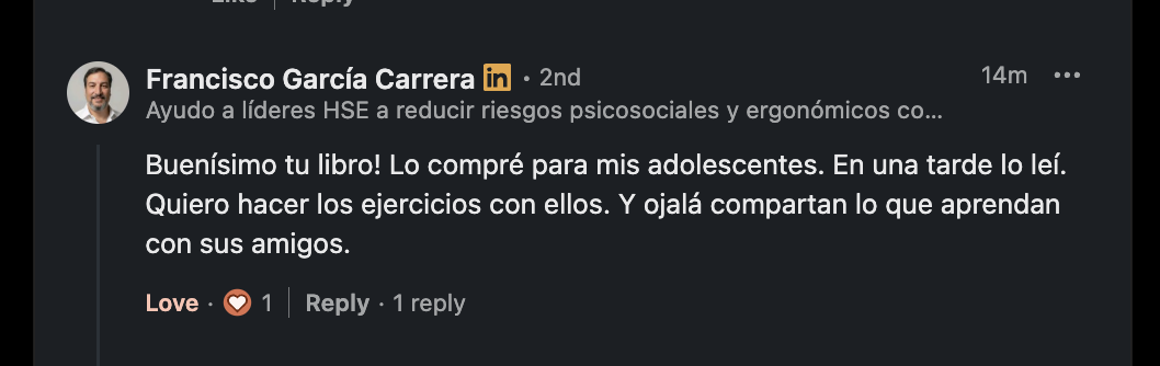 Comentario de LinkedIn de Francisco García Carrera sobre el libro de finanzas