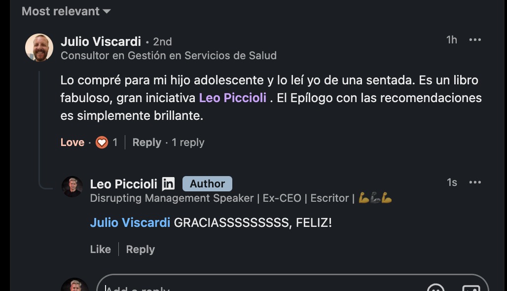 Comentario de LinkedIn de Julio Viscardi, Consultor en Gestión en Servicios de Salud