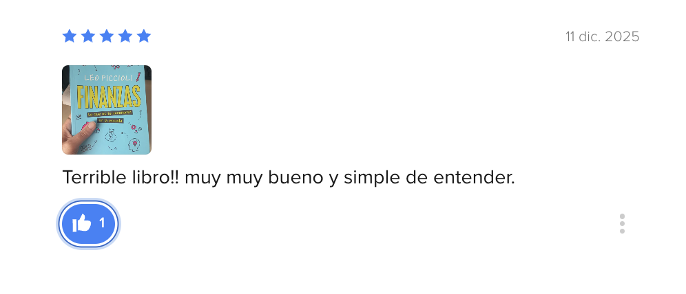 Reseña de 5 estrellas en MercadoLibre sobre el libro de finanzas